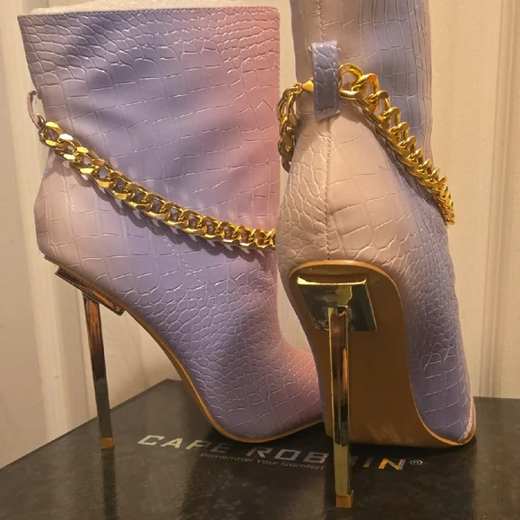 Elegant Pink and Purple Croc-Embossed Women's Boots - Picture 6 of 10